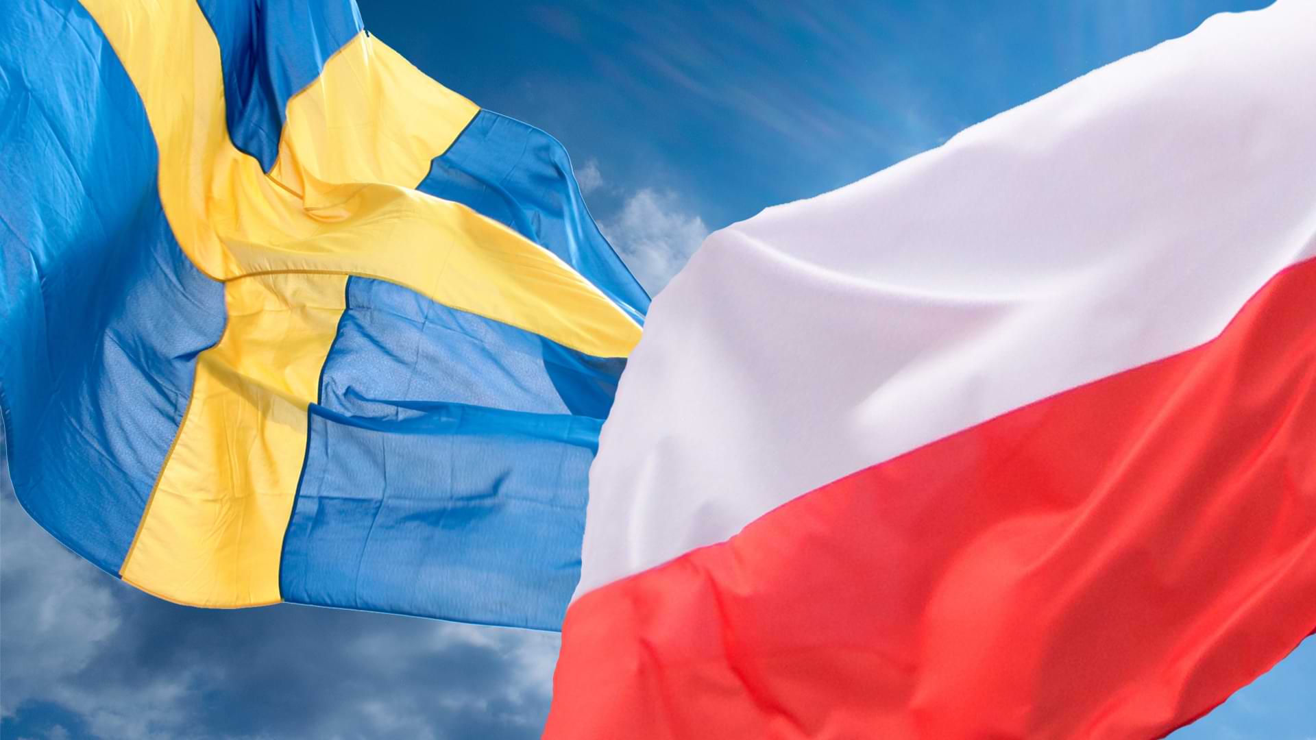 Flaga Polski i Szwecji powiewające obok siebie